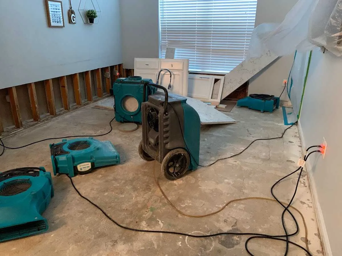 Dehumidifier in flood-cut room for Water Damage Restoration in Ithaca